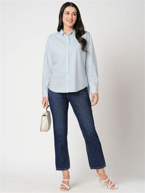Buy Women Sky/White Oversized Shirt | Kraus Jeans