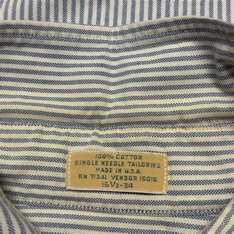 80s USA製 L.L.Bean Stripe Pattern Long Sleeve Button Down Shirt size 16 ...