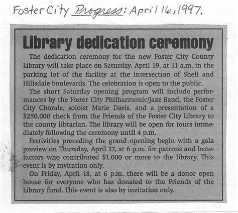 Library Dedication Ceremony – Foster City Historical Society