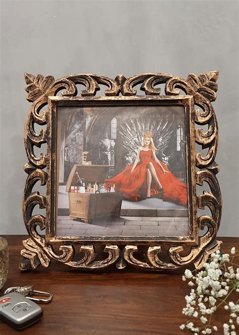 Get Single Table Top Wooden Carved Photo Frame in Gold Color (Photo ...