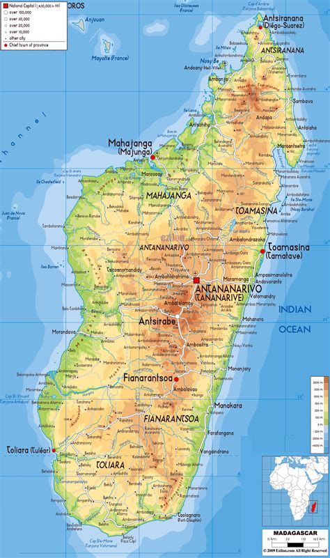 Large detailed physical map of Madagascar with all cities, roads and airports | Vidiani.com ...