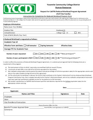 Fillable Online Yosemite Community College District Reduced Workload ...