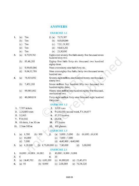 Femh1an - math basic ncrt - ANSWERS EXERCISE 1. 1. (a) Ten 2. (a) 73,75 ...