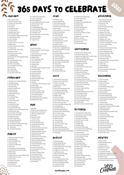 365 National Days to Celebrate in 2025 | Content Ideas | Printable ...