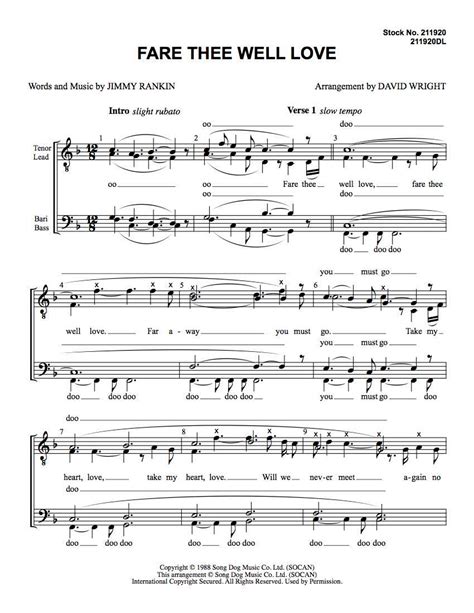 Fare Thee Well Love (TTBB) (arr. Wright) - Barbershop Harmony Society