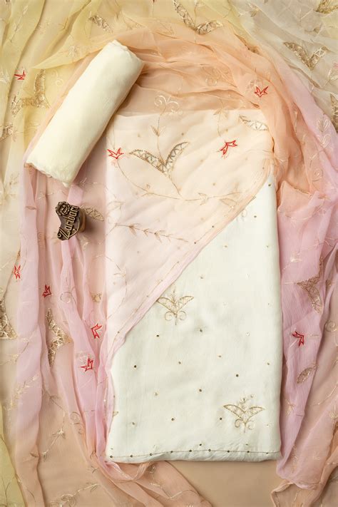 Cream Cut work Butti Russian Silk Unstitched Suit – Zaribari