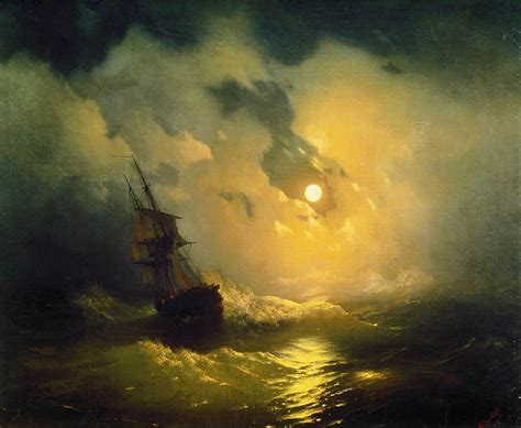 sea, waves, 720P, night, Ivan Aivazovsky, ship, classical art, Ivan ...