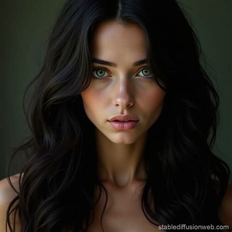 Beautiful Woman with Long Wavy Black Hair | Stable Diffusion Online