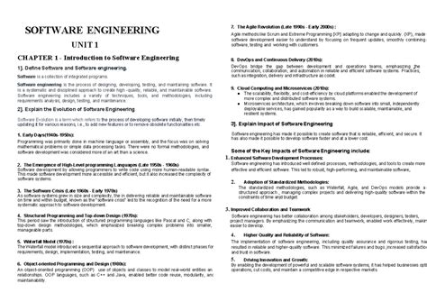SE - Software Engineering Units 1 & 2 Study Notes and Overview - Studocu