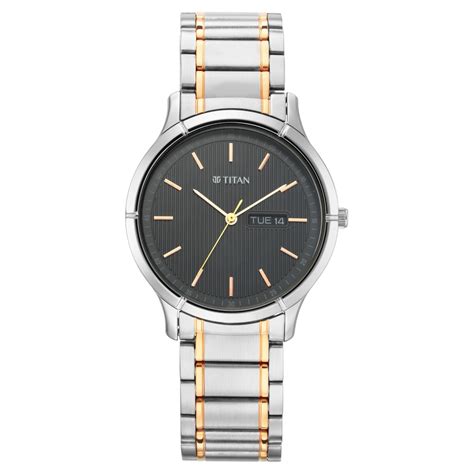 Buy Online Titan Quartz Analog with Day and Date Black Dial Metal Strap ...