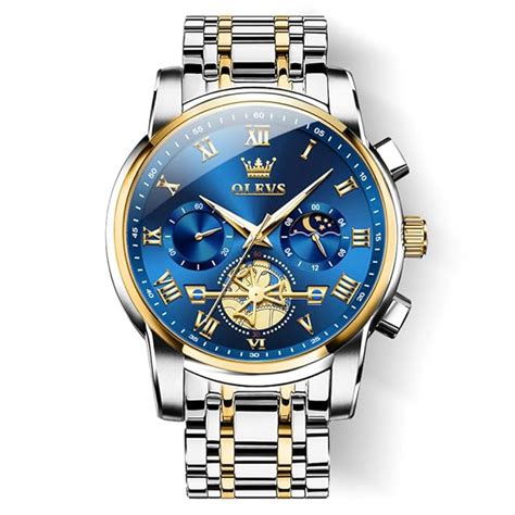 OLEVS chronograph Men's Stainless Steel Watch (Blue Dial Silver Colored ...