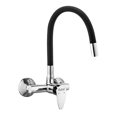 Eclipse Single Lever Wall-mount Kitchen Sink Mixer Tap with Black Sili ...