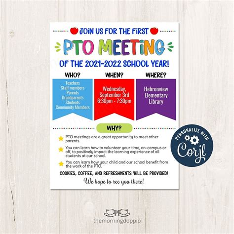 Printable/editable PTO PTA Meeting Flyer, Pto/pta Parent Newsletter ...