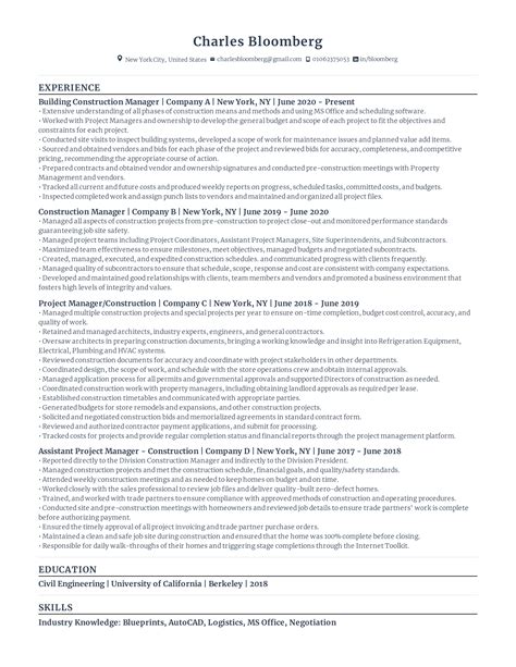 Construction Resume Examples