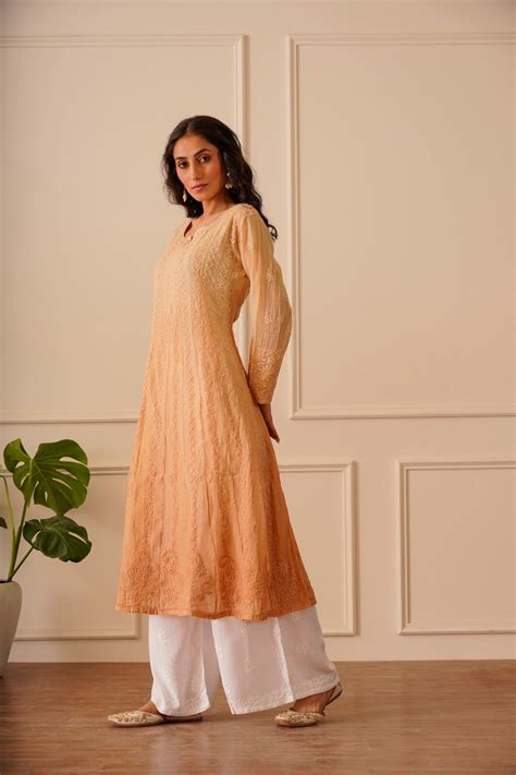 Classic Beige Mulmul Aline Kurti – House Of Awadh