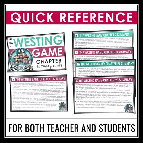 The Westing Game Chapter Summaries - Plot Summary Cards for Ellen Rask ...