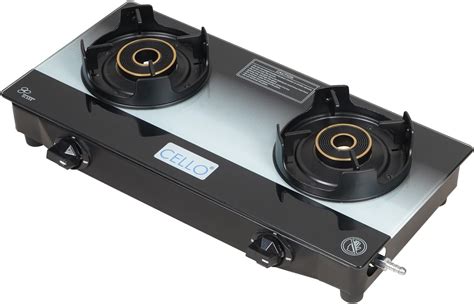 CELLO Gas Stove Gradient 2 Burner Black Manual Ignition LPG Toughened ...