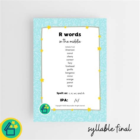 R Words | Words with R in the middle | Speech Therapy Resources | pdf ...