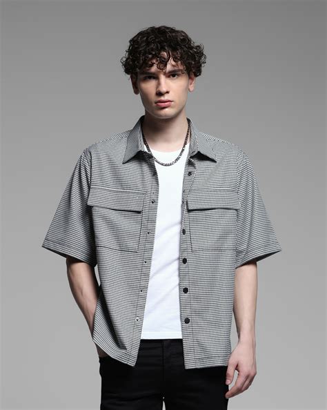 Black Check Cotton Short Sleeves Shirt