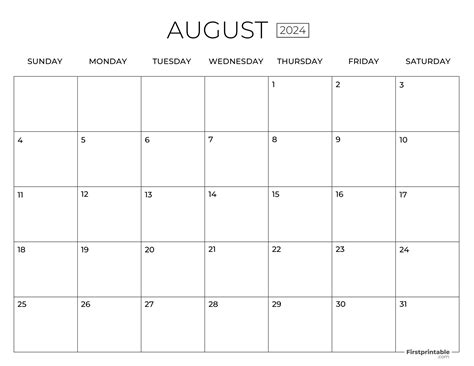 Free Printable & Fillable August Calendar 2024