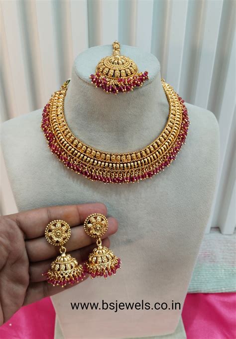 Ruby Gold Polki Necklace Jhumka Jewellery Studio Set – BS Jewels