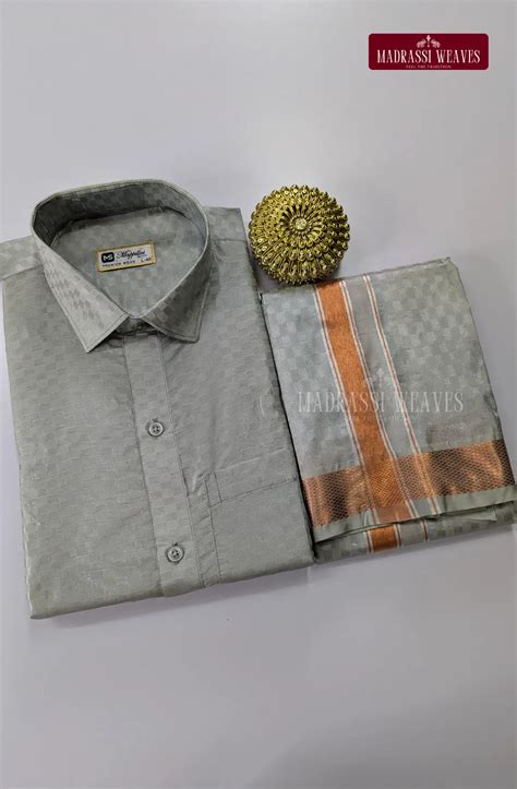 Textured Weave Japan Silk Dhoti Set - Steel Grey – Madrassi Weaves