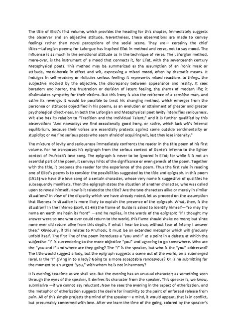Prufrock notes - The title of Eliot’s first volume, which provides the ...