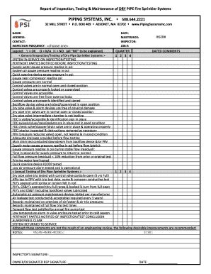 Fillable Online Dry Sprinkler System Inspection - Piping Systems, Inc ...