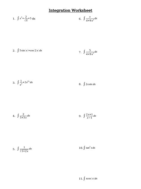 Image result for Basic Integration Problems Worksheet