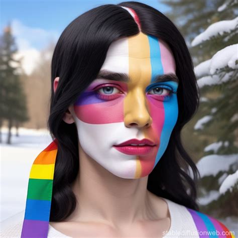 Trans Male Snow White with Rainbow Flag | Stable Diffusion en línea