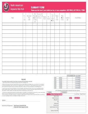 Fillable Online SUMMARY FORM SEE PRICE LIST FOR ALL ITEMS Please use ...