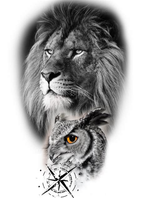 Lion and Owl Tattoo Design