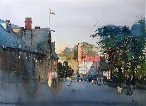 "Walking On The Street": Blue Watercolor Painting by Bijay Biswaal ...