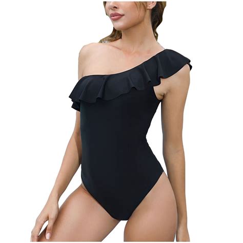 XMMSWDLA Women's One Shoulder Swimsuits Slimming One Piece Ruffled ...