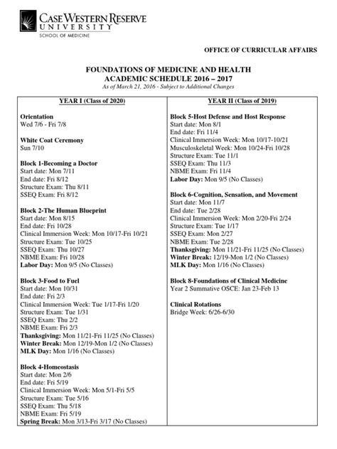 CWRU Academic Calendar 16-17 | PDF | Medicine | Health Care