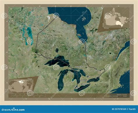 Ontario, Canada. High-res Satellite. Labelled Points of Cities Stock Illustration - Illustration ...
