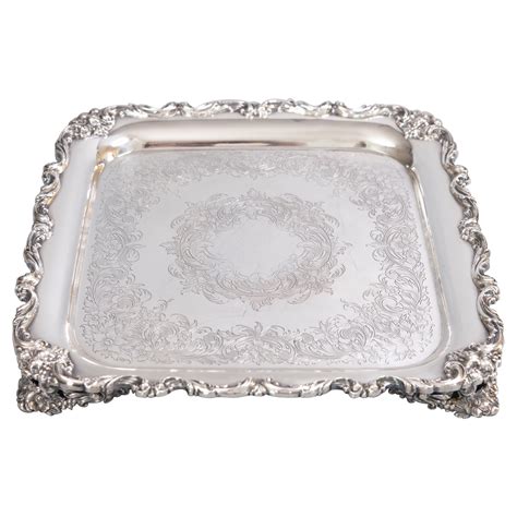 Square Silver Plate Footed Barware Serving Tray, circa 1950 For Sale at ...