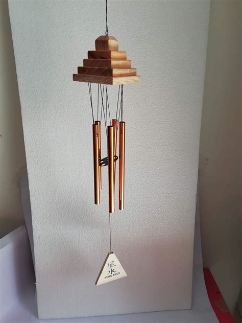 The Aneek Shopee Feng Shui Wooden Pyramid 5 Pipe Gold Wind Chime ...