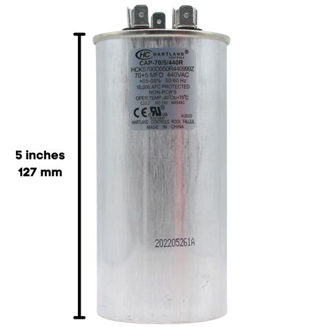 70 + 5 MFD Dual Round Run Capacitor 370 or 440 VAC – The HVAC Genius
