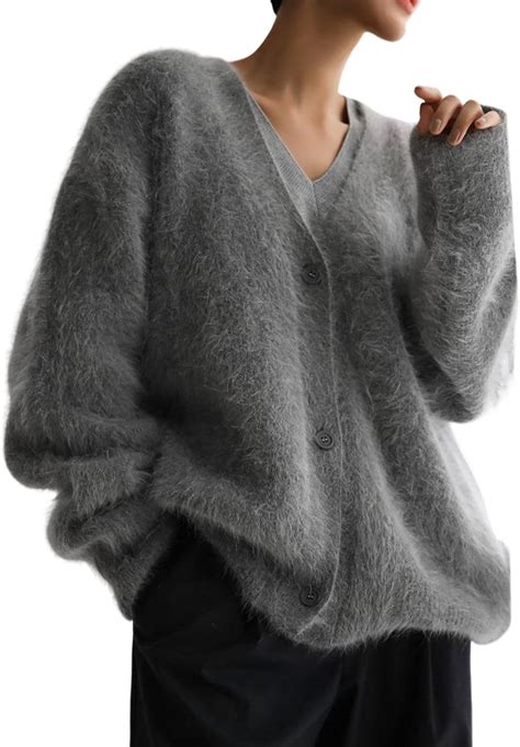 Yimoon Womens Fuzzy Cardigan Sweater V Neck Long Sleeve Button Down ...