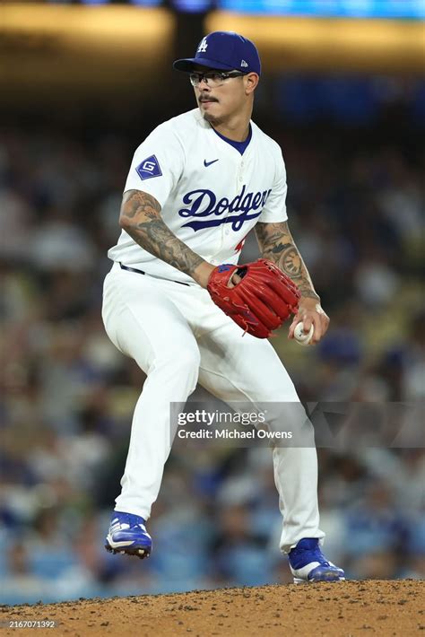 Anthony Banda of the Los Angeles Dodgers pitches during the game... in ...