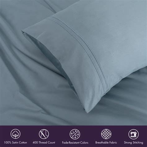 Sky Blue Satin Cotton King Bedsheet Set - 400 TC with Pillow Covers