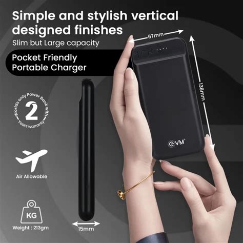 EVM Encharge 10000mAh Power Bank - Compact & Dual USB