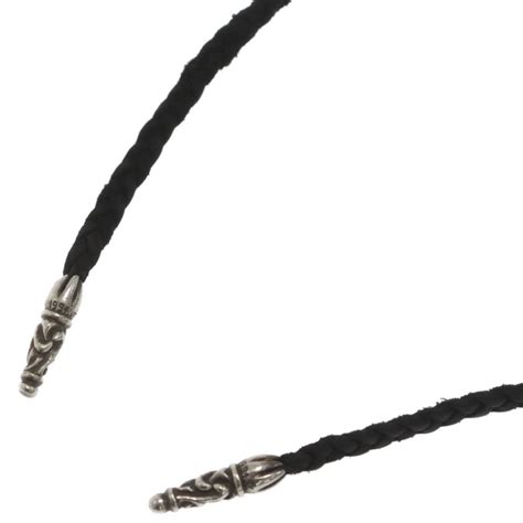 CHROME HEARTS クロムハーツ LEATHER BRAID スクロールレザーブレード シルバーネックレス ブラック/シルバー