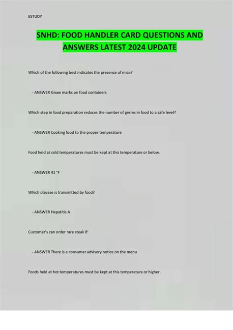 SNHD: FOOD HANDLER CARD QUESTIONS AND ANSWERS LATEST 2024 UPDATE - SNHD ...