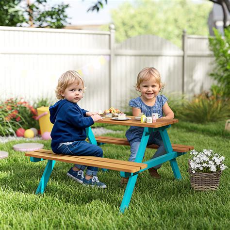 Outsunny Kids Outdoor Table Set Wooden Toddler Picnic Table and Benches ...