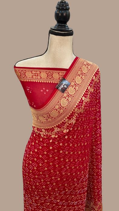 Pure Georgette Banarasi Bandhej Handloom Saree | The Handlooms