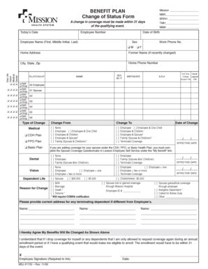 Fillable Online Benefit Plan Change of Status form - Mission Health Fax ...