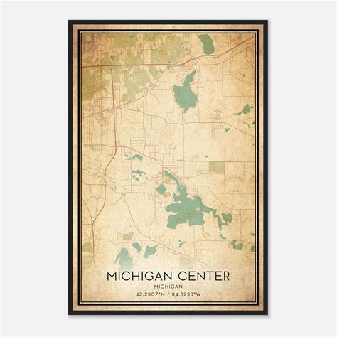 Vintage Michigan Center Michigan Map Poster, Michigan Center MI City ...