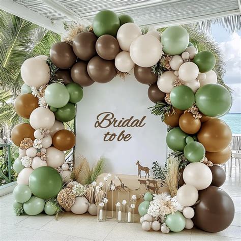 Amazon.com: Green Brown Balloon Garland - Double Stuffed Pastel Light ...